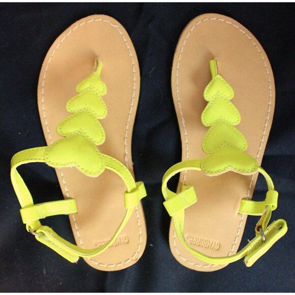 Gymboree Bright Ideas Neon Yellow Sandals sz 11 Puff Heart T-Shape Summer Beach - Picture 5 of 7